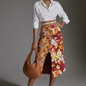 Anthropologie Maeve Button-Front Cutout Midi Skirt - New - Large